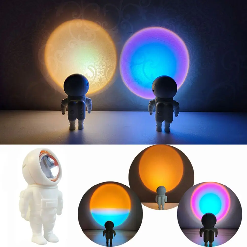 

Astronaut Charging Light 360 Robot LED Projector Night Light Bedroom Atmosphere Table Lamp USB Rainbow Sunset Light Selfie Light