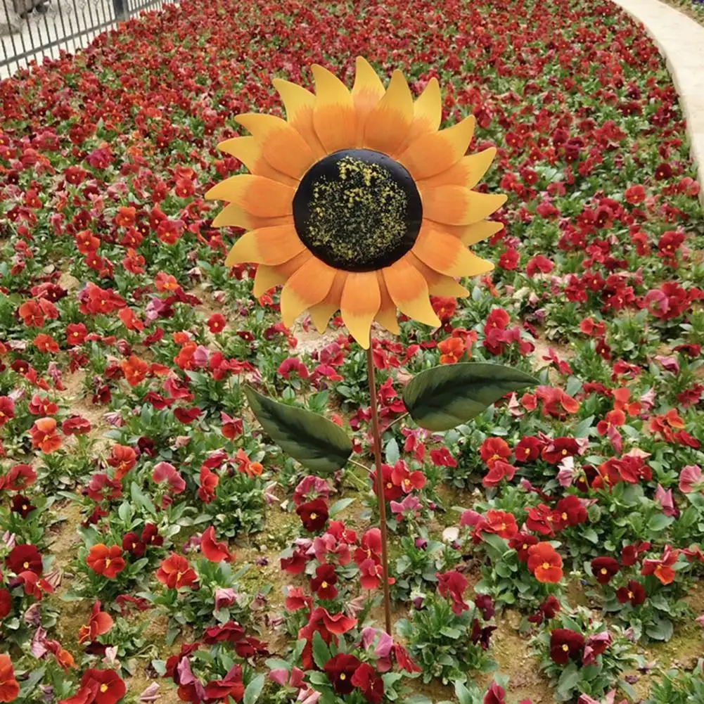 

Yellow Beautiful Farmhouse Sunflower Wind Spinner Decorative Garden Sculpture Weather Resistant for Lawn