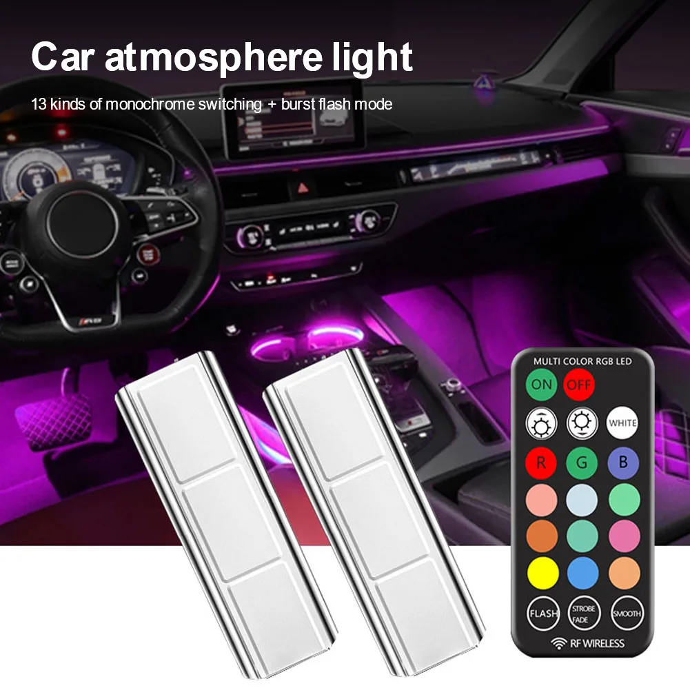 

Led Car Interior Light Atmosphere Lamp RGB Floor Light Magnetic Mount with Remote Wireless Car Decoration Decorative Accessories