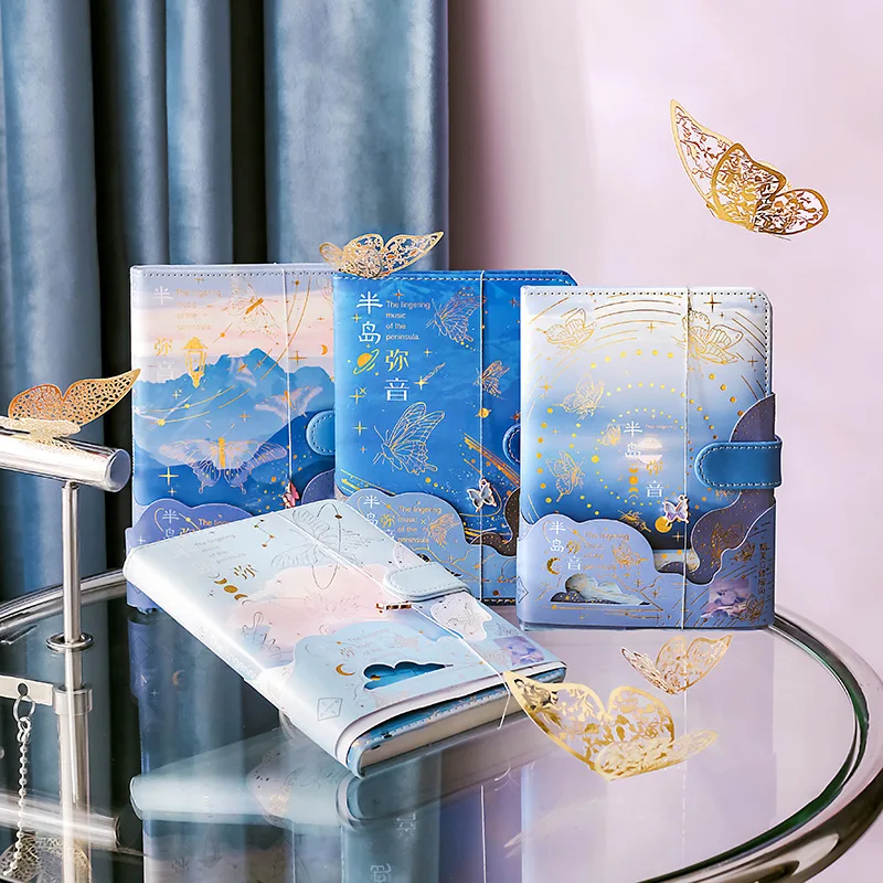 

Exquisite B6 PU Magnetic Buckle Notebook Silver-Stamping Pocket Planner Art Sketchbook Kawaii Diary Daily Memo Book And Journal