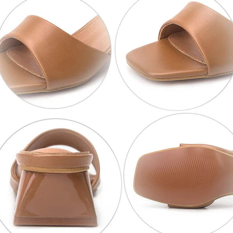 

Summer 2020 Women Slippers Mules Design Sandals Square sole slides High heel Lady shoes Woman open Toe Flip Flops Outdoor Flat