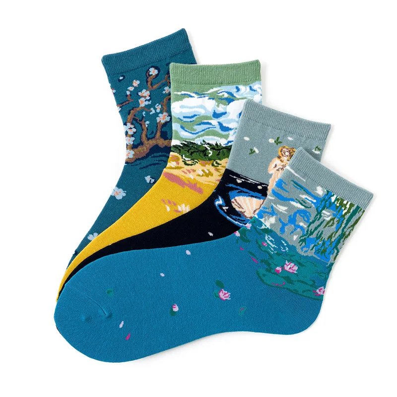 1 пара женские повседневные короткие носки в китайском стиле с цветочным принтом