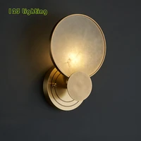 modern natural round marble led wall lamp sconce gold metal atmosphere lighting fixtures for bedroom bedside parlor restaurant
