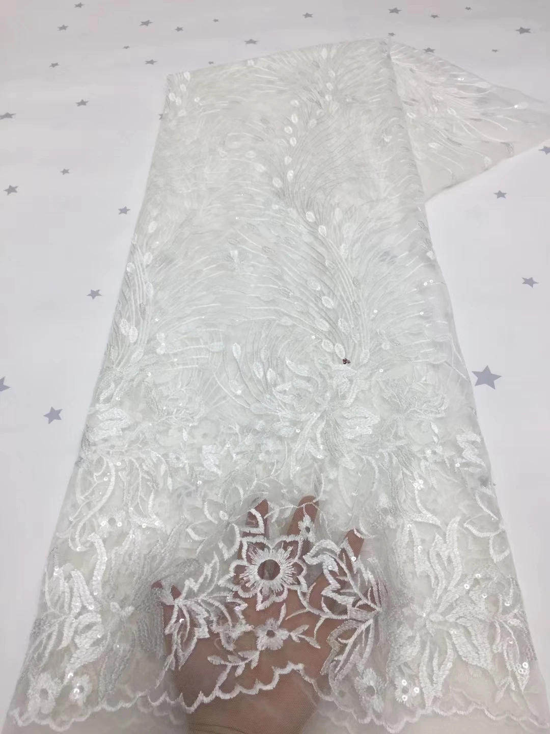

White Luxury African French Sequince Lace Fabric Net Embroidery Nigerian Glitter Sequence Lace Fabric For Women Party Dress