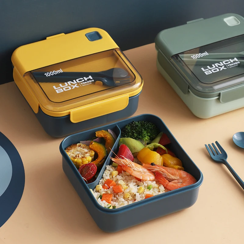 

Пластиковый Ланч-бокс с ложкой и вилкой для школьников и офисных работников