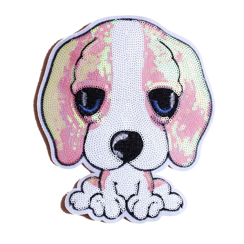 

New Big Size Cartoon Sequined Dog Embroidery Patch Stickers, Clothing Accessories,cute Dog Patches for Children's Clothing Jeans