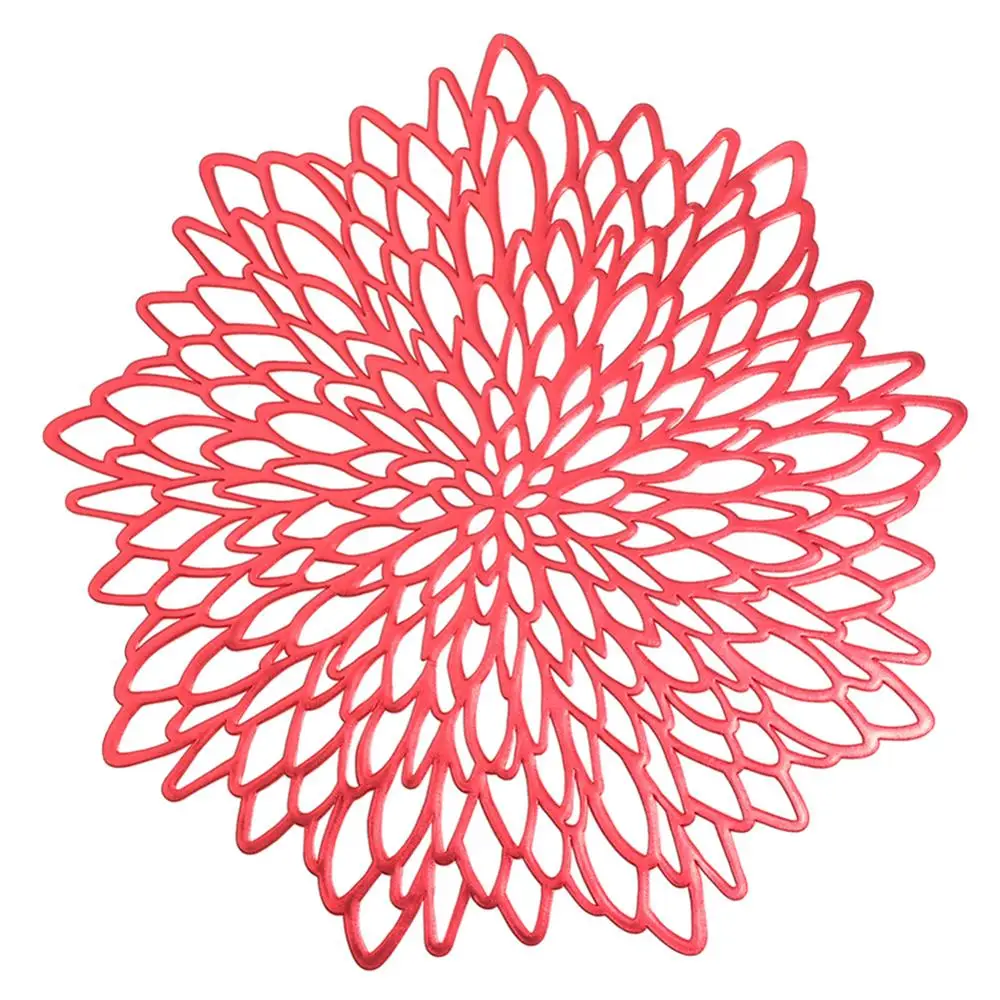 Red PVC Material Placemat Hollowed Gold Stamping Placemat Hibiscus Flowers Shape Unique Placemat for Home Decor Dining Table - Цвет: Red