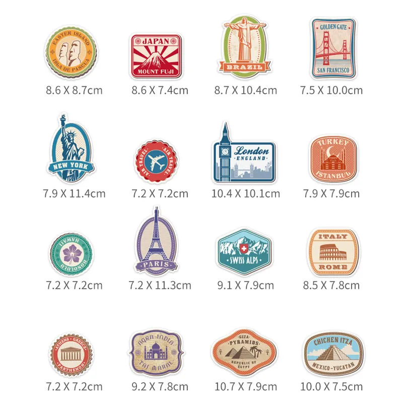 Наклейки в стиле ретро города 16 шт./компл. 7 ~ 10 см водонепроницаемые наклейки из