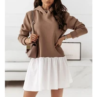 2022 autumn patchwork hoodies womens dress loose long sleeve solid female dresses new fashion casual ladies clothes