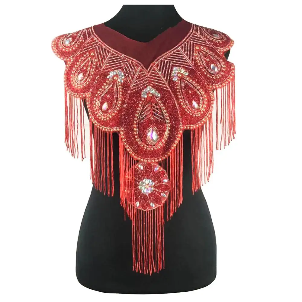 Бисер ручной работы нашивки с бахромой стразы аппликация сетка элегантные