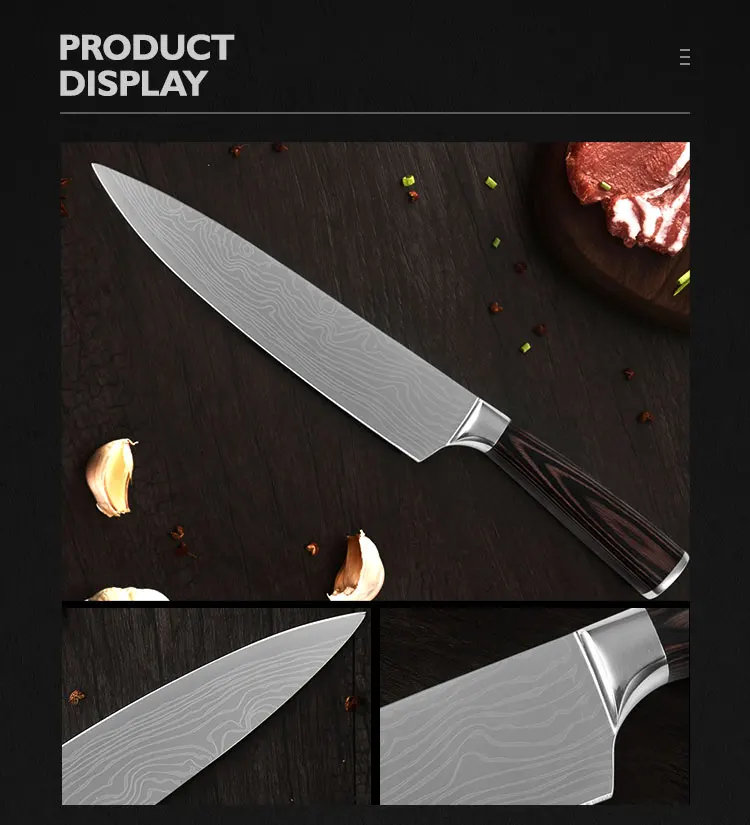 Набор ножей из нержавеющей стали Santoku 8 дюймов поварские ножи с ножками дамасский узор Кухонные гаджеты Инструменты Посуда Ножи держатель