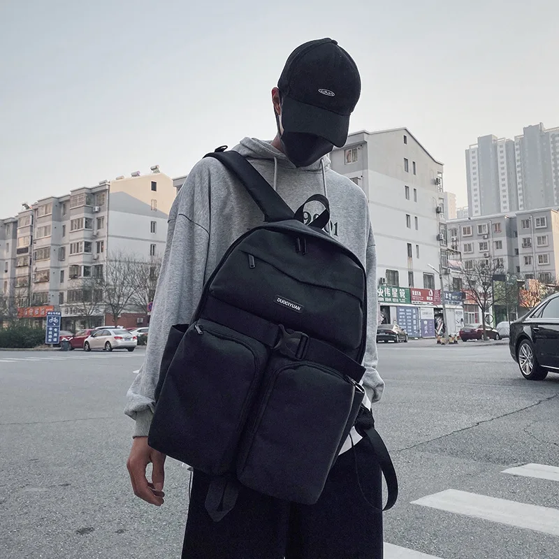 

Harajuku retro multi-pocket design student schoolbag large capacity versatile casual boys and girls backpack