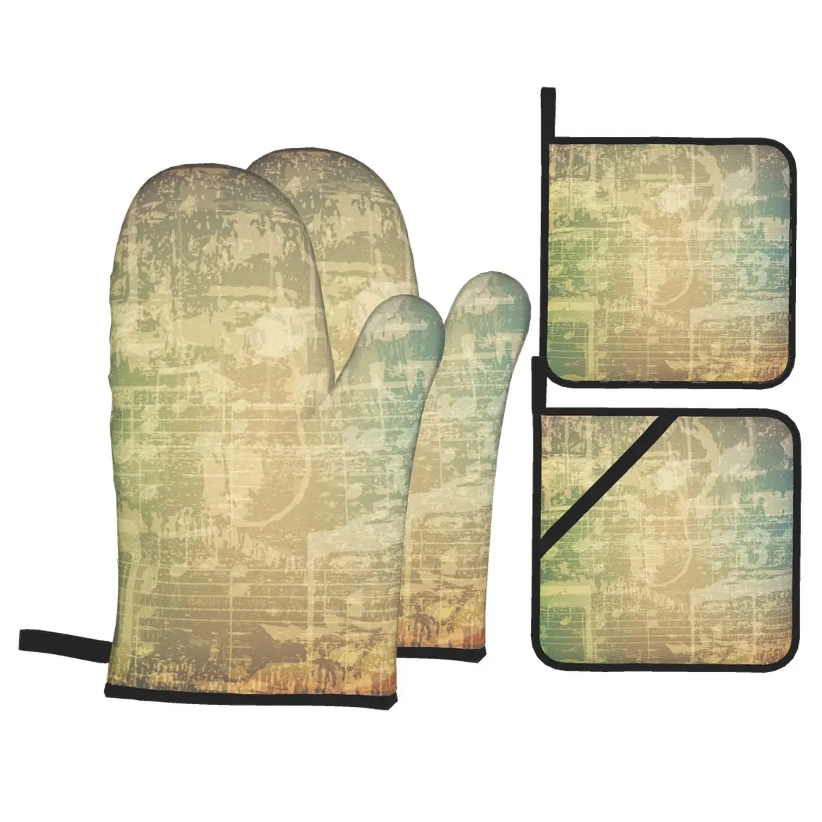 

4 набора кухонных перчаток изоляционные винтажные треснувшие музыкальные блокноты для приготовления пищи перчатки для микроволновой печи ...