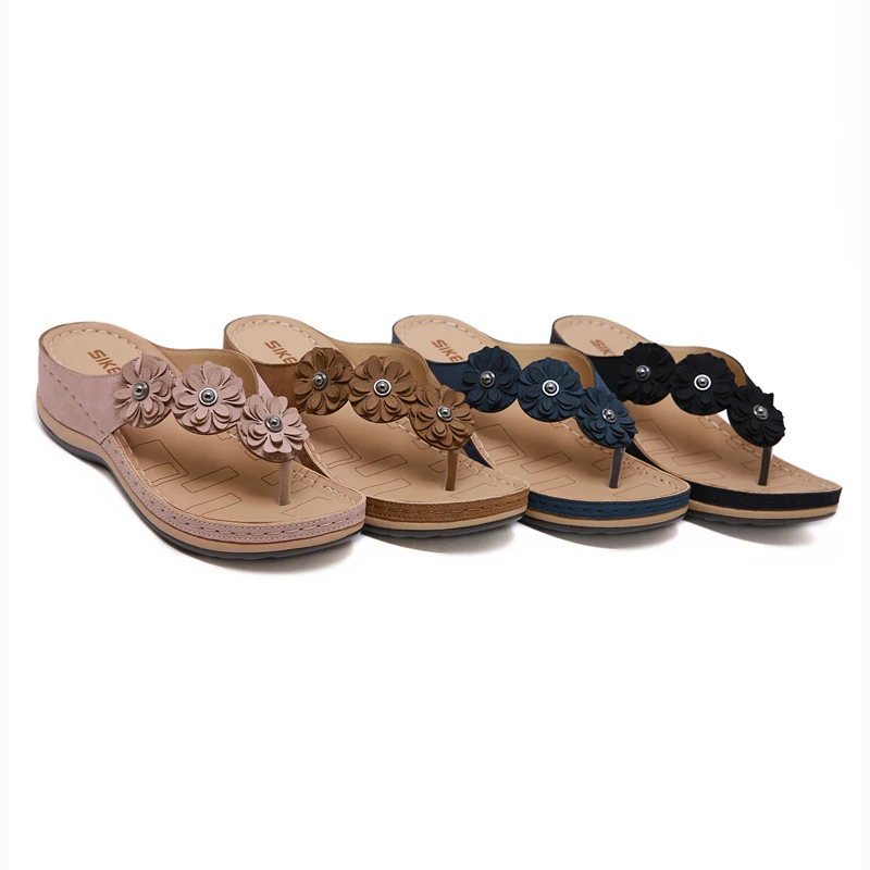 

Women's Sandals retro flower flip-flops Slippers female 2020 Summer female Flats outside lady casual slides