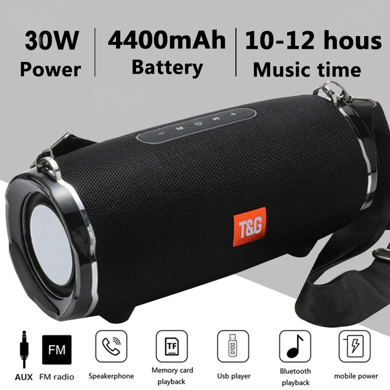 

T&G TG187 Bluetooth Speaker Portable Loudspeaker Waterproof Wireless Bass Speakers Surround Support FM TF with Shoulder Strap