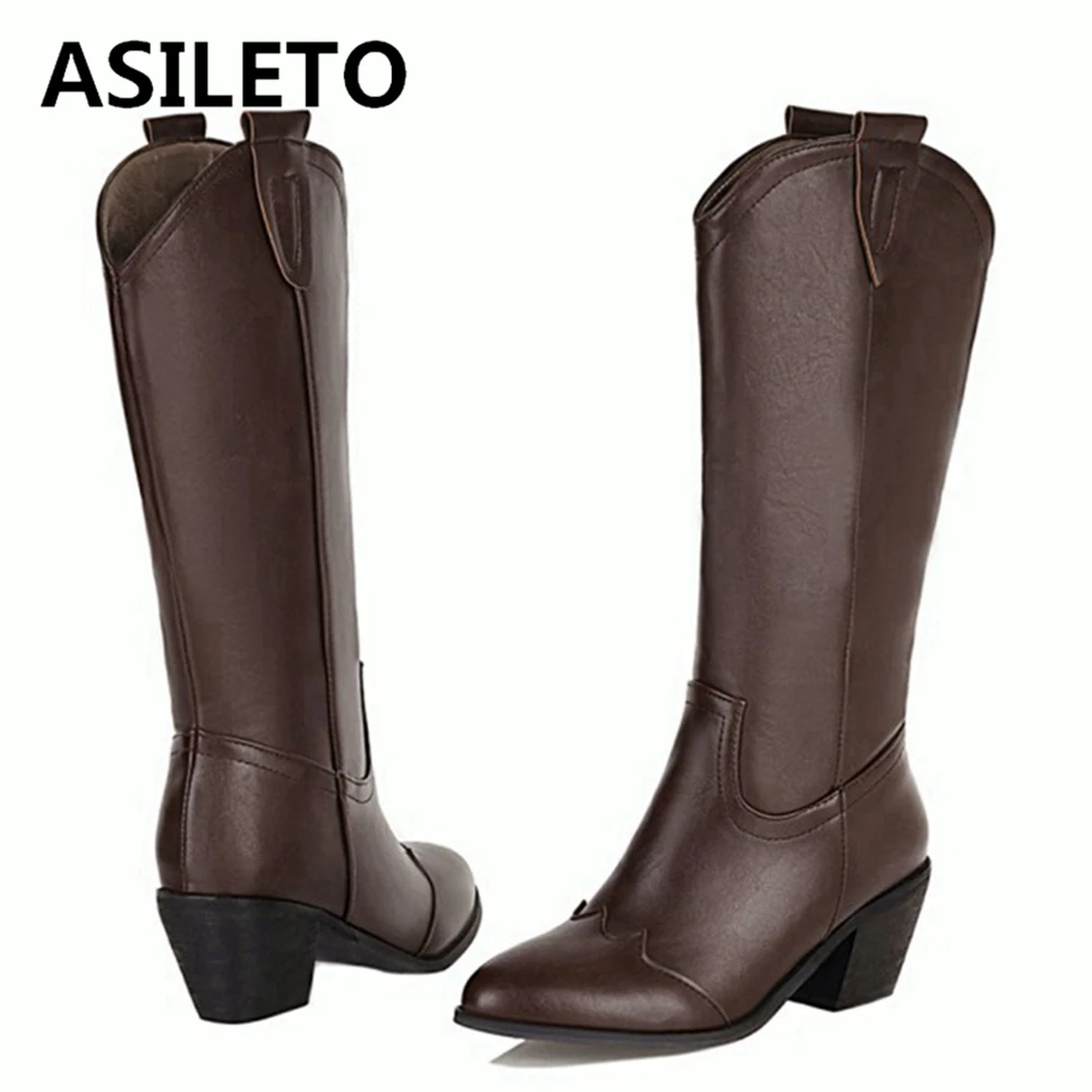 

ASILETO, женские сапоги до колена из искусственной кожи в западном стиле для верховой езды, на низком квадратном каблуке, большие размеры 33-46 S2434