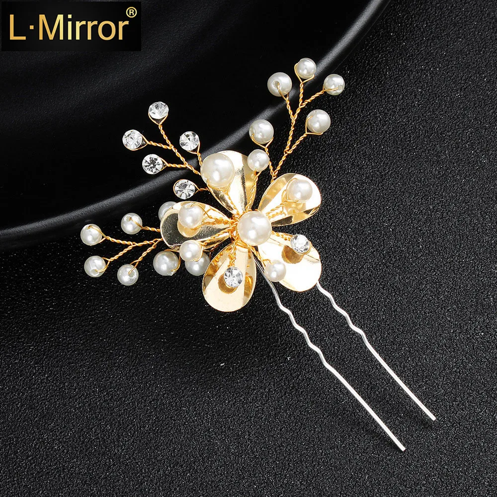 

L.Mirror 1Pcs Women Paty Pearls Crystals Hair Pins Handmade Headpiece Accessory