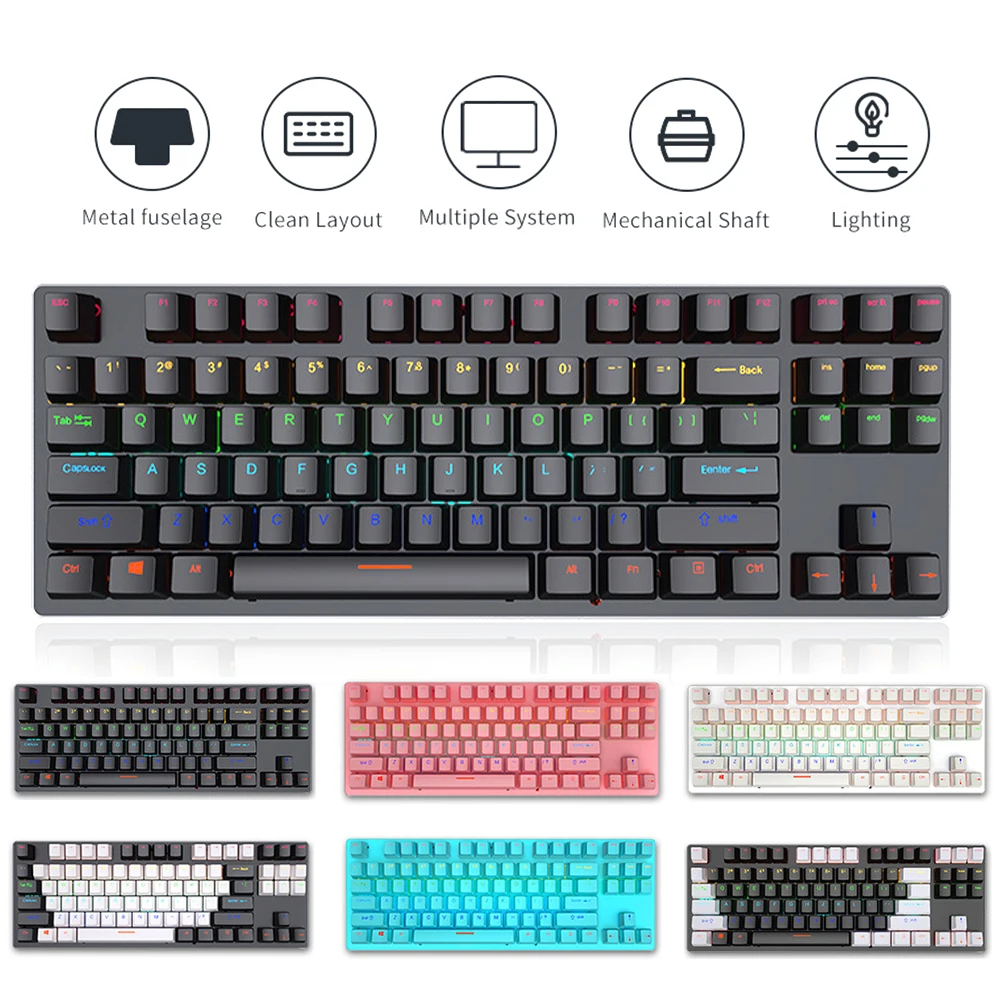 

K550 Wired Mechanical Keyboard 87 Keys RGB Backlit Green Axis Gaming Keyboard For Desktop Tablet Russian Sticker Black