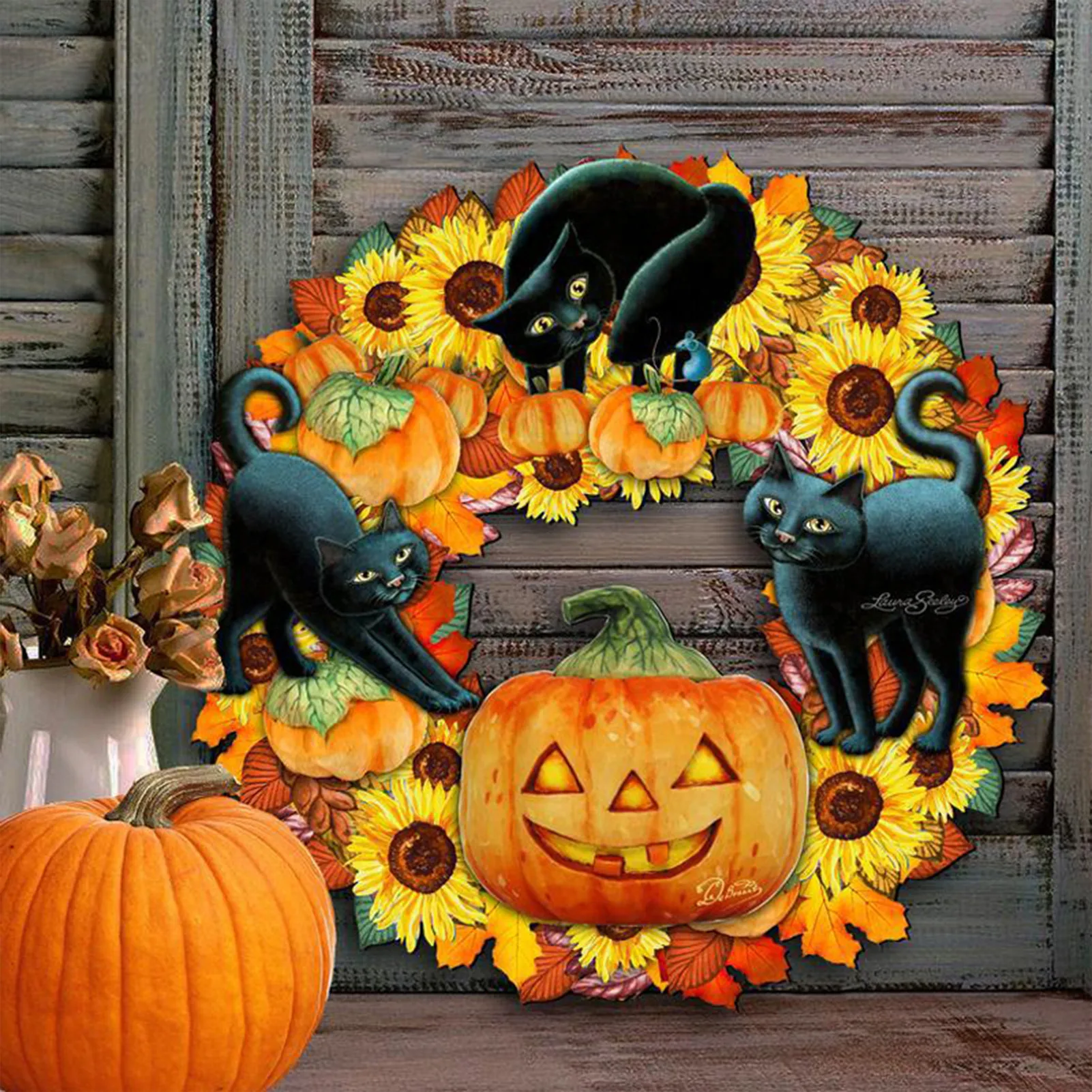 

Приветственная дверная вешалка Хэллоуин Тыква Кот деревянная входная дверь венок Декор подвесной Здравствуйте деревянный знак табличка д...