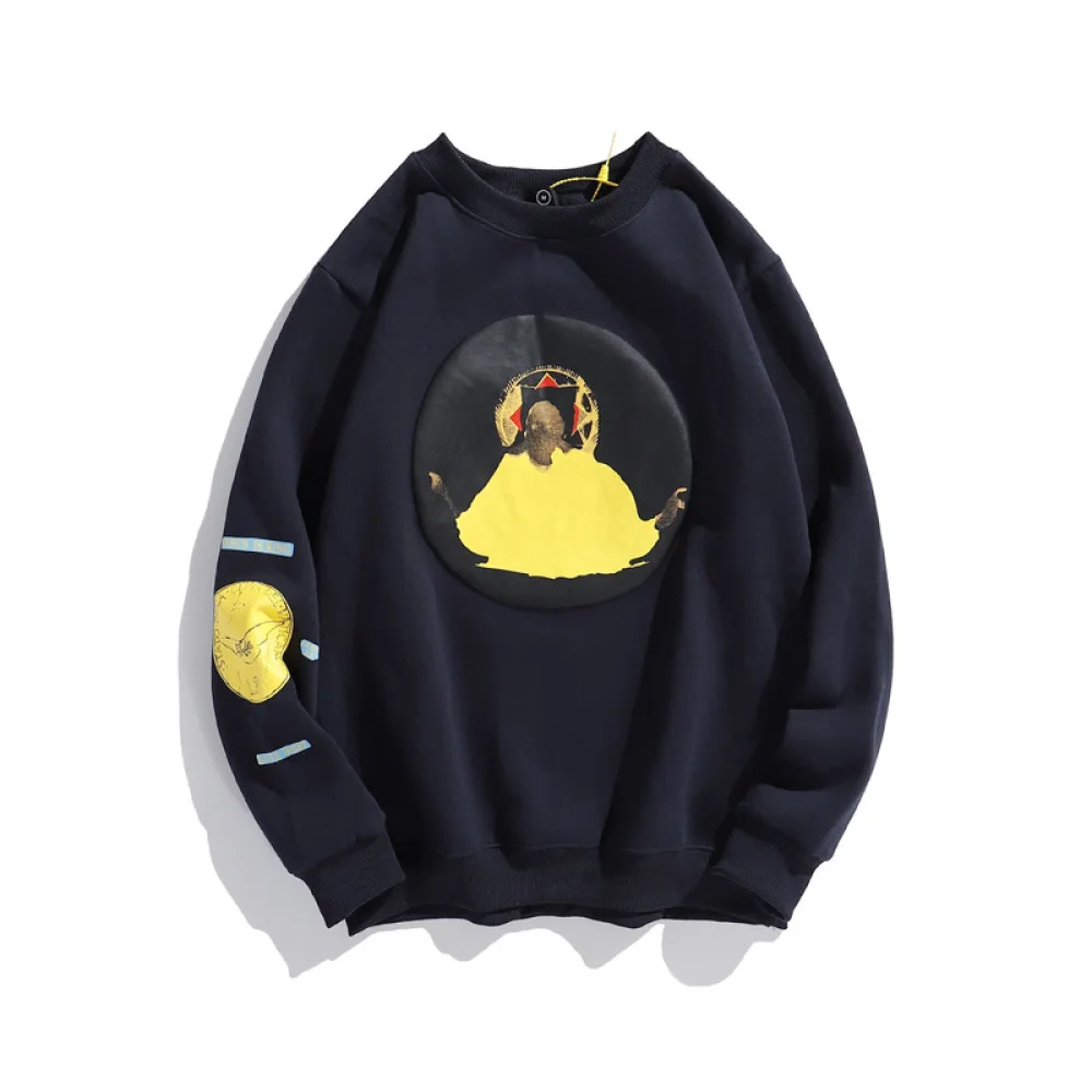 

20ss Kanye West Dark Blue Fleece Hoodies Men and Women Hip Hop Oversize O Neck Sweatshirt High Street Hoody
