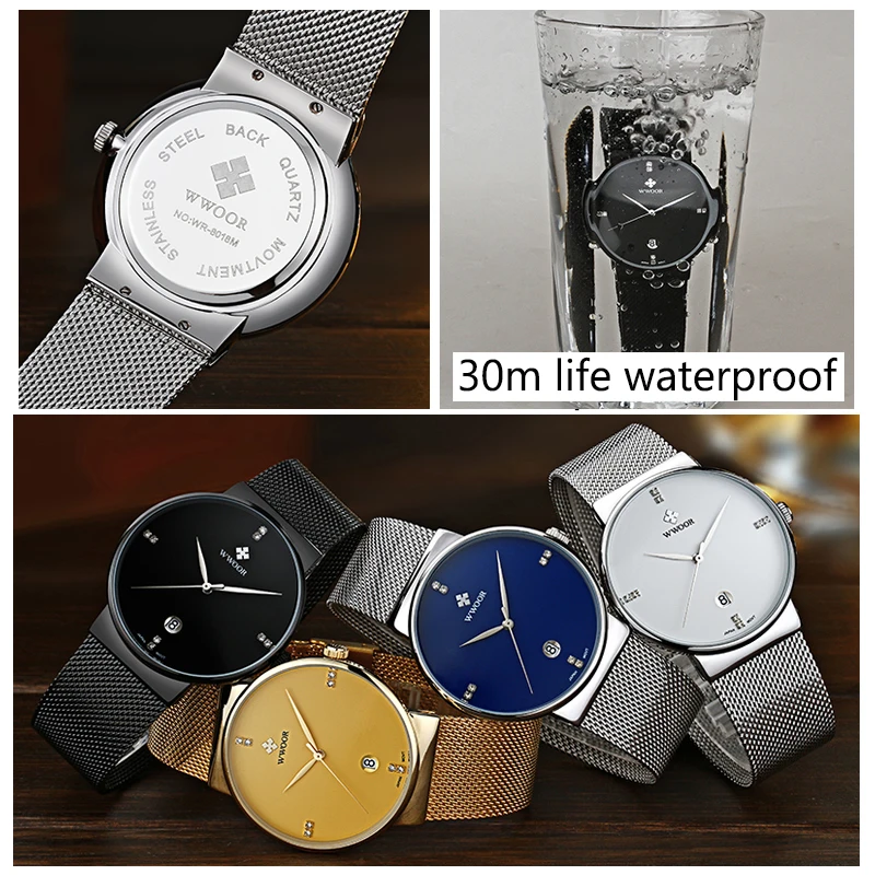 

WWOOR Top Brand Luxury Man Watch 2020 Classic Fashion Mens Watches Waterproof Date Blue Steel Mesh Quartz Watch relojes hombre