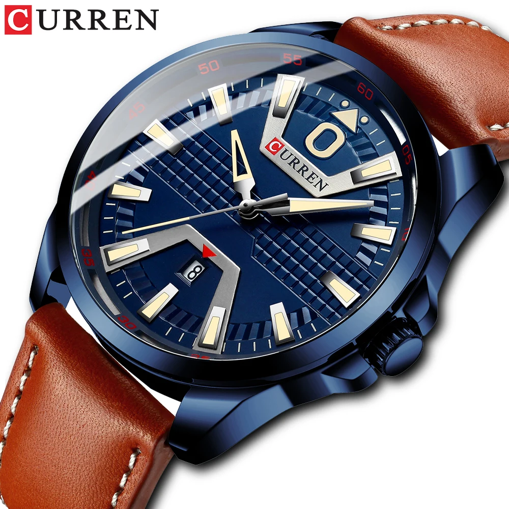 Часы CURREN Мужские кварцевые с кожаным ремешком брендовые Роскошные спортивные