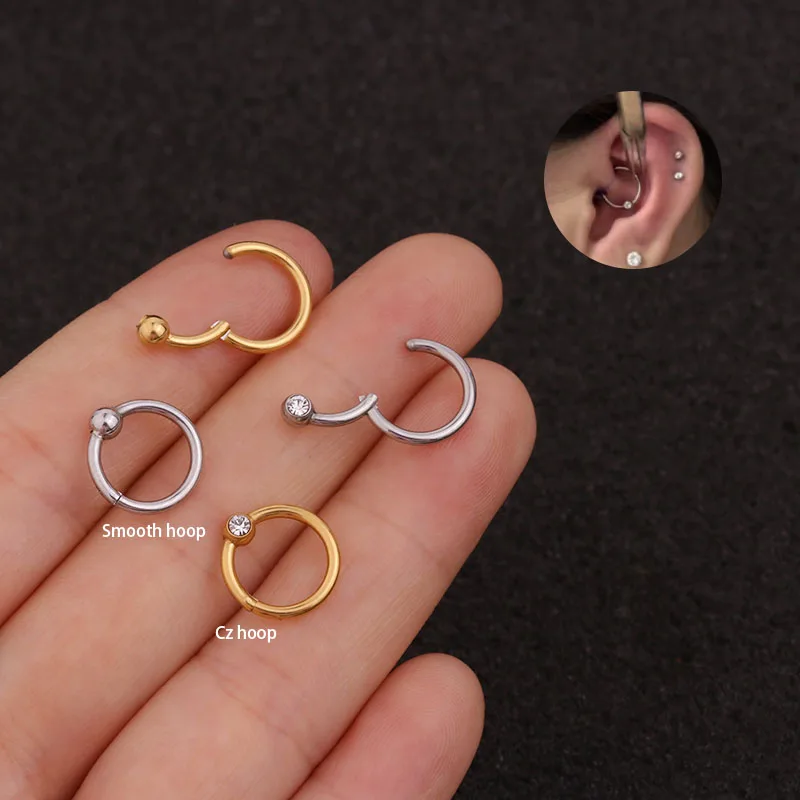1piece 16G Stainless steel Hoop Hinged Segment Clicker Ring Cz Cartilage Helix Daith Earring Ear Nose septum Piercing Jewelry | Украшения и