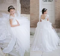 puffy princess wedding flower girls dresses with feathers beaded off shoulder pageant party gowns applique long communion dress