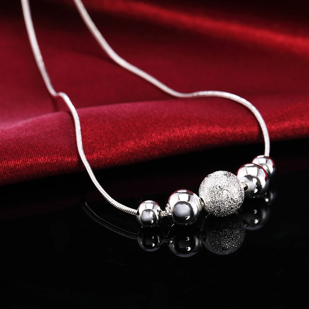 

925 Sterling Silver Smooth Ball Pendants And Necklaces For Women 18inch Snake Chain Wedding Fashion Jewelry 2021 Female Gift