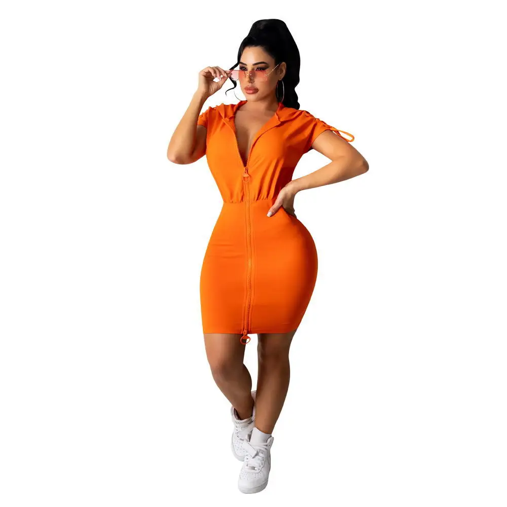 Echoine Женские молния Bodycon платье Цвет сексуальный v образный вырез с коротким