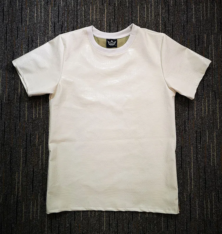 Мужская футболка с коротким рукавом в стиле хип-хоп пэчворк кожаным из