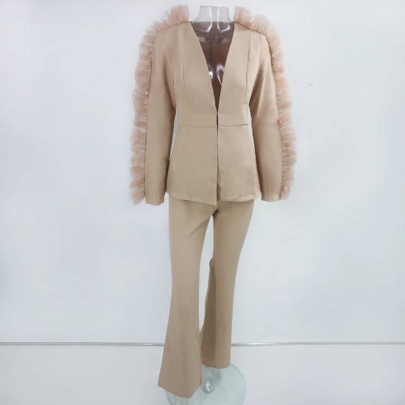 844-Khaki Justchicc офисные комплекты куртка+ брюки костюм женский неоновый зеленый костюм женский короткий топ и брюки костюмы для женщин костюм блейзер набор Повседневный - Цвет: 844-Khaki