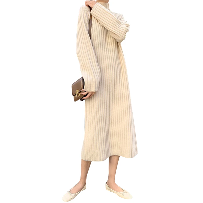 Платье свитер женское с длинным рукавом и круглым вырезом|Женские платья| |