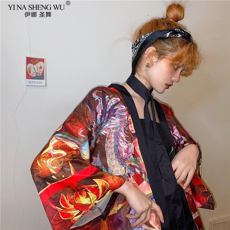 

Women Casual Vintage Print Thin Shirt Traditional Kimonos Loose Men Cardigan Trendy Jacket Kimono Asian Japanese Beach Yukata
