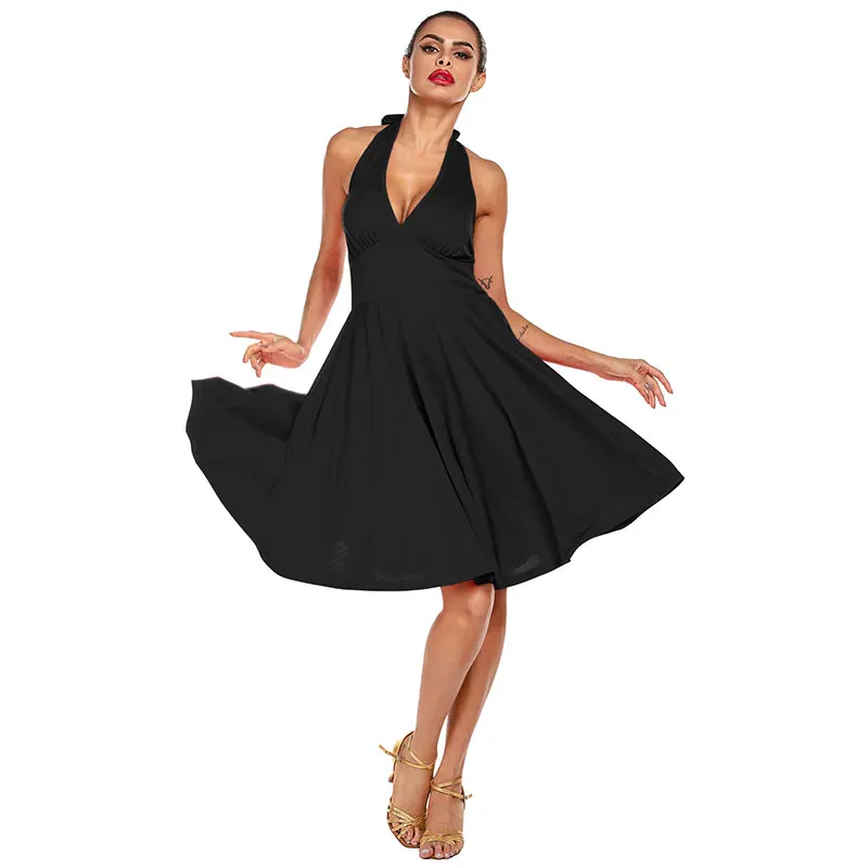 Красное сексуальное платье с низким вырезом на шее для латинских танцев