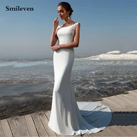 smileven beach wedding dresses sleeveless elegant boho satin lace mermaid bride dress wedding gowns 2020 vestido de noiva