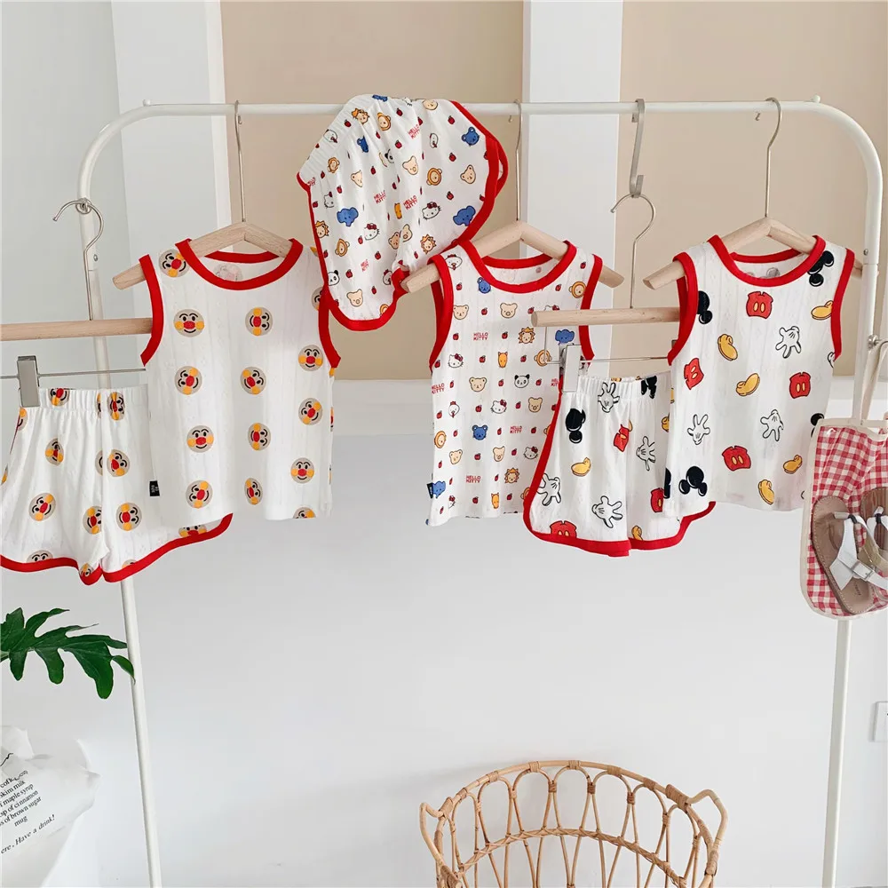 

2022 Summer New Korean Children'S Cartoon Home Clothes Boys' And Girls' Vest Shorts Set Printed Two-Piece Cotton Set