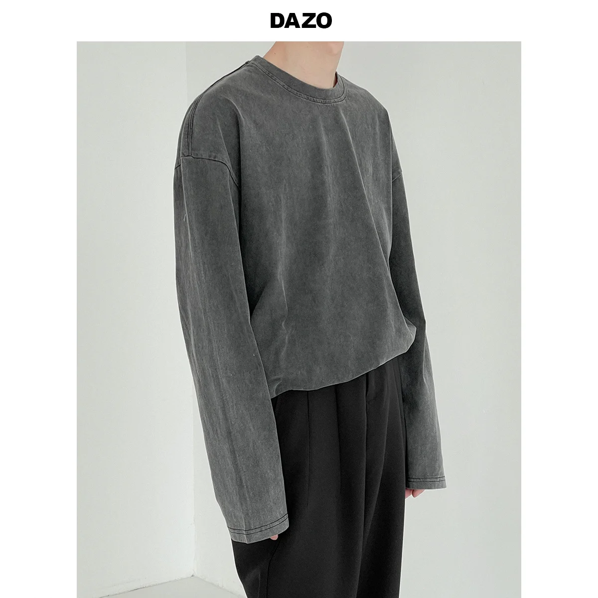 

Мужская одежда, серая футболка с длинным рукавом, Новинка осени и зимы 2021, Базовая футболка с круглым вырезом и открытыми плечами, топы для м...