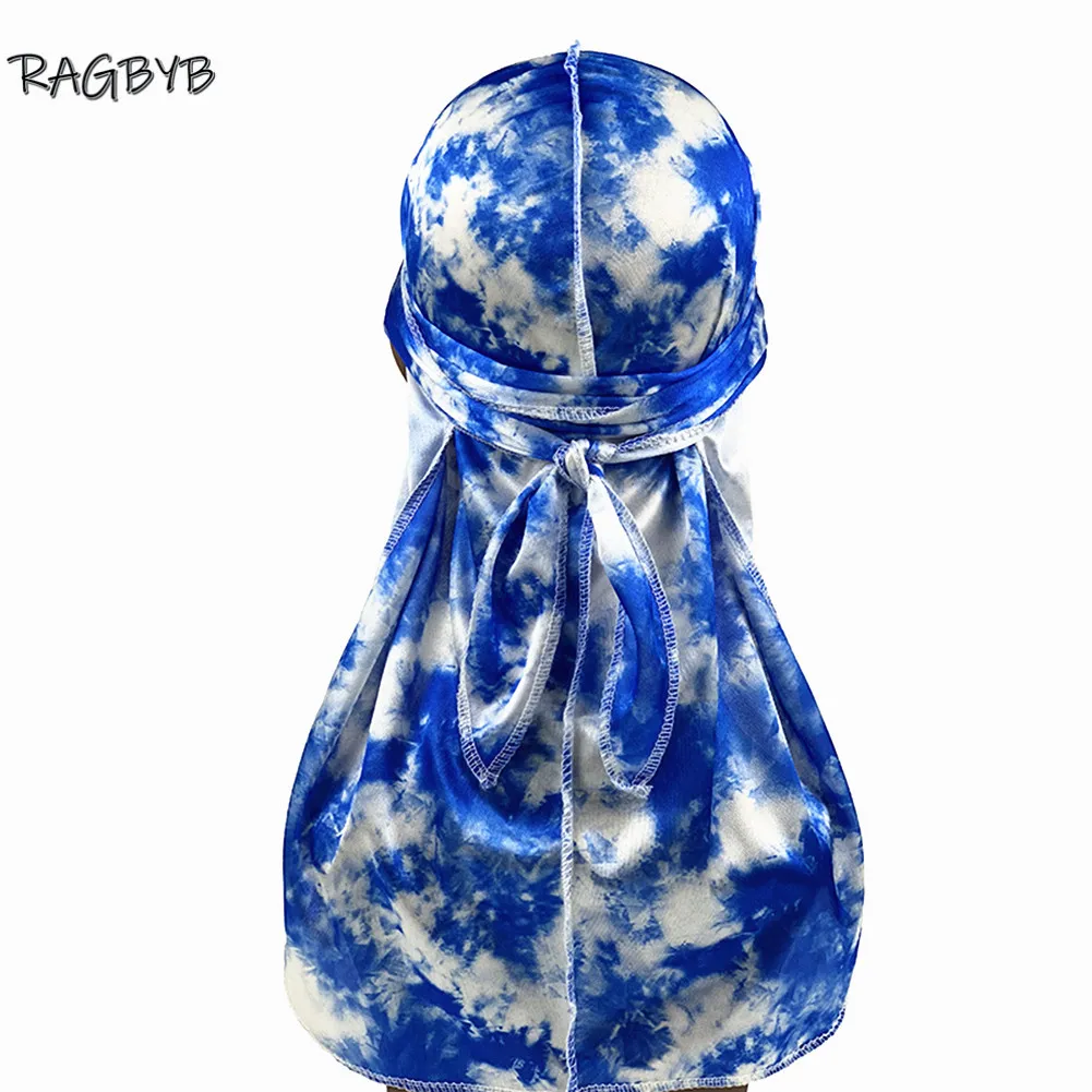 RAGBYB Premuim Tie окрашенный Шелковый Durag длинный хвост мужской принт шелковистые Durags