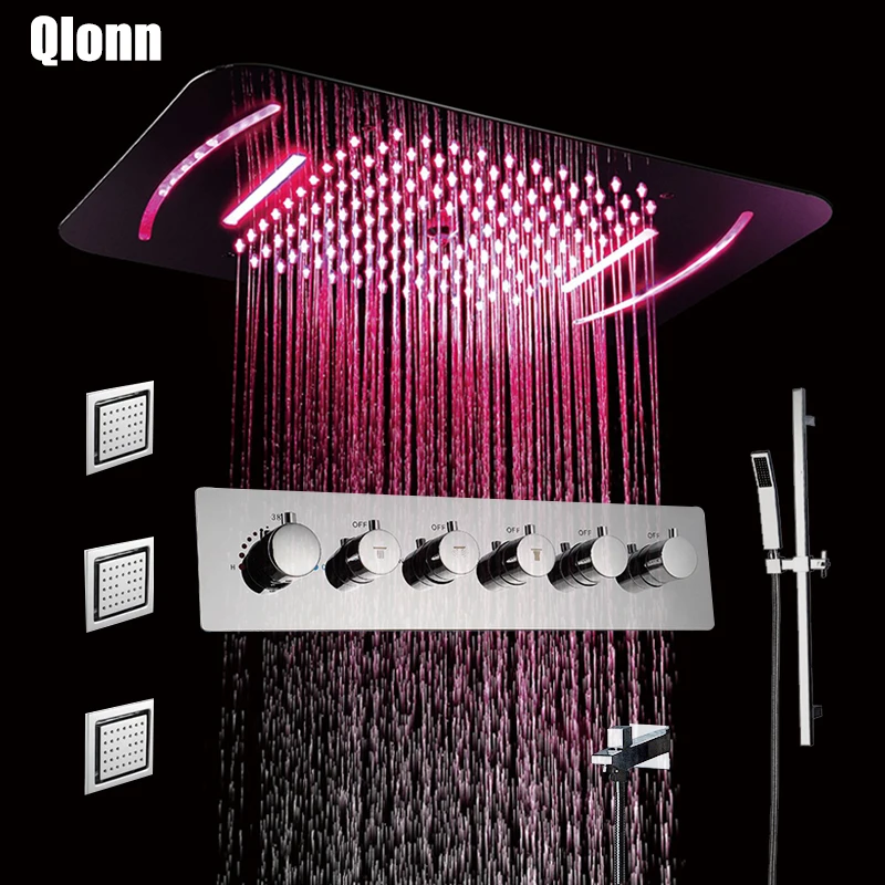 Квадратный хромированный душевой набор Термостатические латунные смесители для