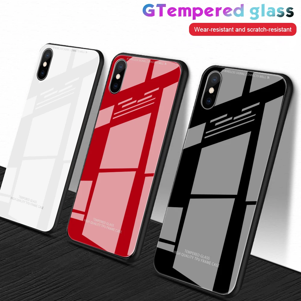 Роскошный чехол для iPhone XR XS X Max глянцевый черный красный 11 12 Pro 6 6S 7 8 Plus стеклянный