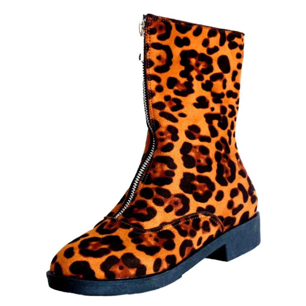 Модные женские Ботинки Зимняя обувь с леопардовым принтом ботинки до середины