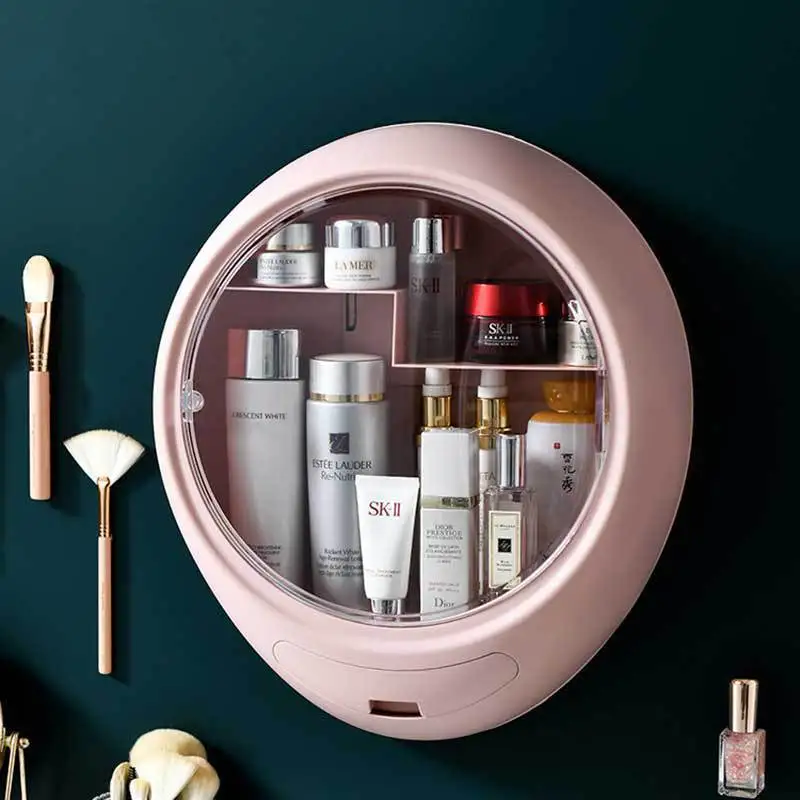 Wall-mounted Cosmetic Box Bathroom Without Punching Without Trace Stickers Round Storage Box Large Space Jewelry Storage Box