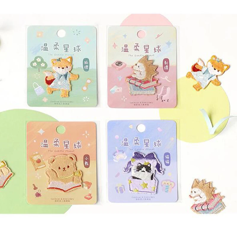 1 шт. Декоративные вышитые наклейки в виде кота лисы Ежика | Канцтовары для офиса и