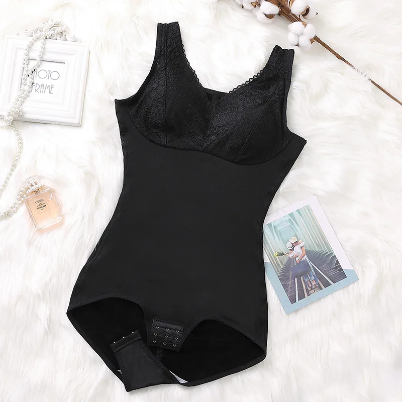 Черный Plus Size Women's Slimming Underwear Bodysuit Body Shaper Waist Shaper Shapewear Slimming Bodysuits Hook Corset with velvet - Цвет: Черный