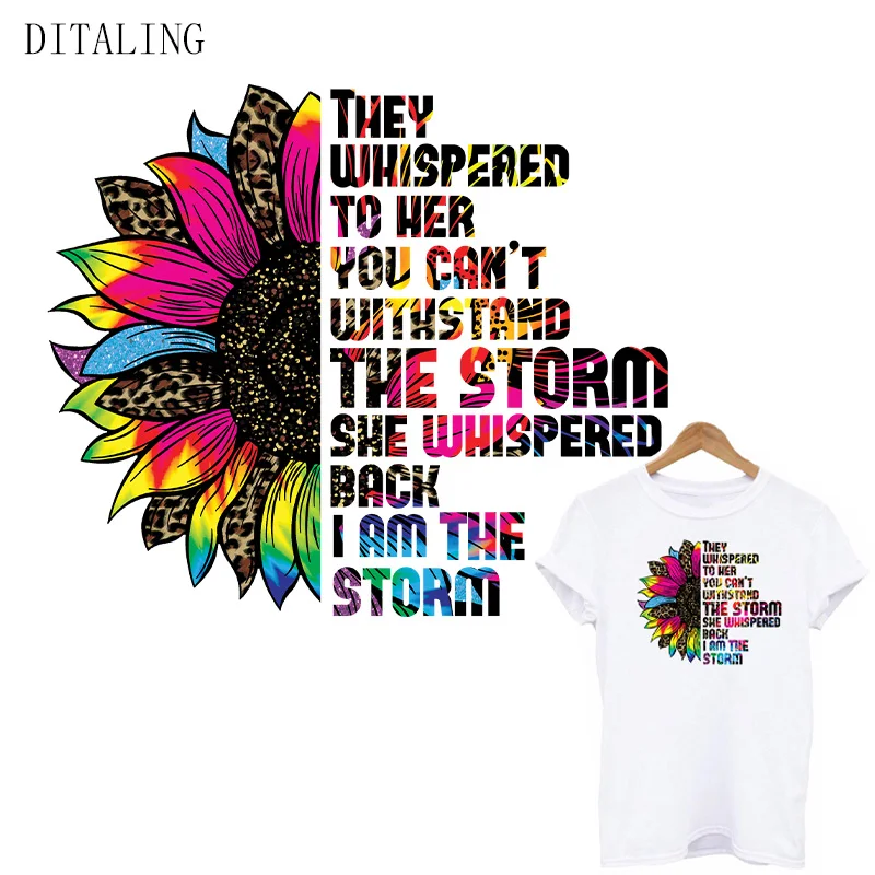 

Sunflower Patch On Clothing Fashion Girl Heat Transfer Sticker They Whispered To Her DIY Washable T-Shirt For Lady Iron On Patch