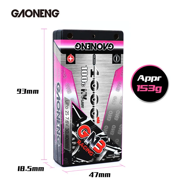

Gaoneng GNB 2S 4000mAh 7.6V 100C/200C low profile Hardcase Super SHORTY HV LiPo Battery pack 4.0mm Deans Plug for RC Car RC Boat