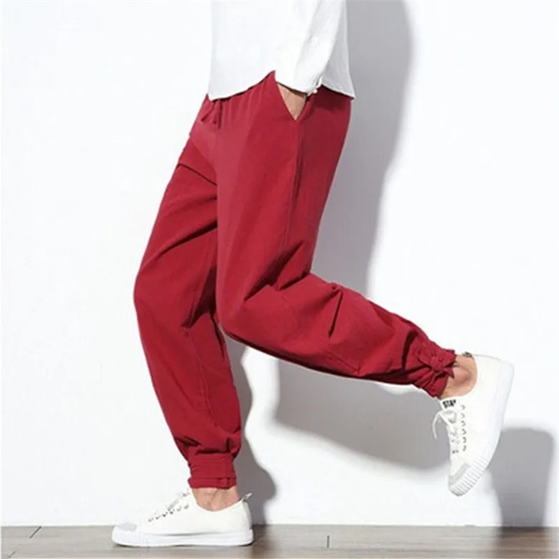 Брюки мужские хлопково льняные шаровары джоггеры традиционная китайская одежда