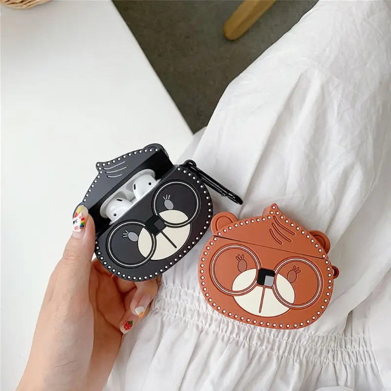 Очковый медведь Мягкий защитный чехол силиконовый протектор для Airpods 1/2 X3UB| |