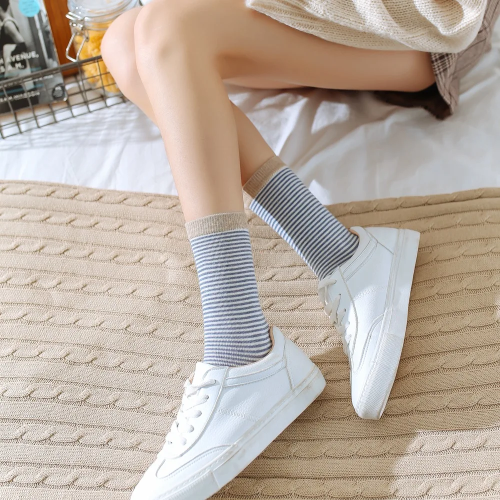 DOIAESKV недавно дизайн для женщин толстые короткие носки в полоску с рисунком